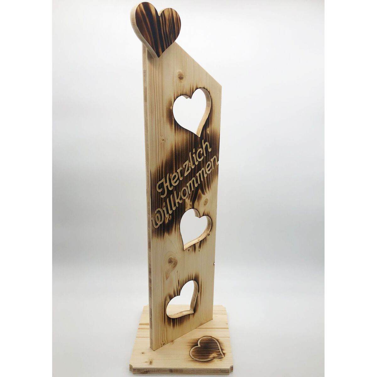 Holz Deko Schild geflammt Herzlich Willkommen NR1