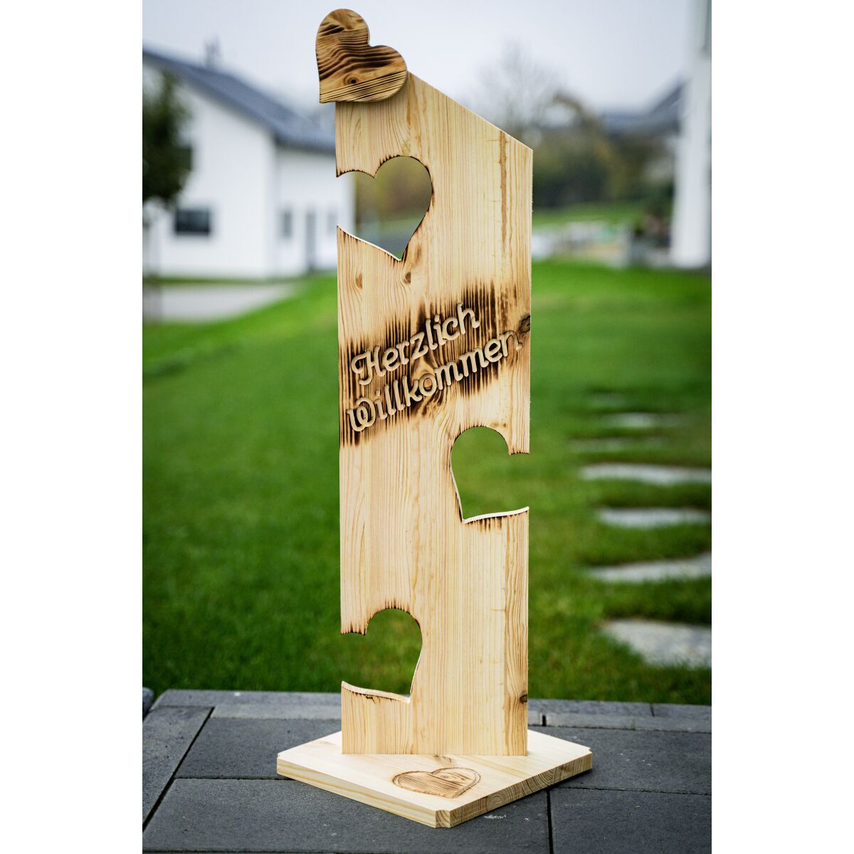 Holz Deko Schild geflammt Herzlich Willkommen NR3