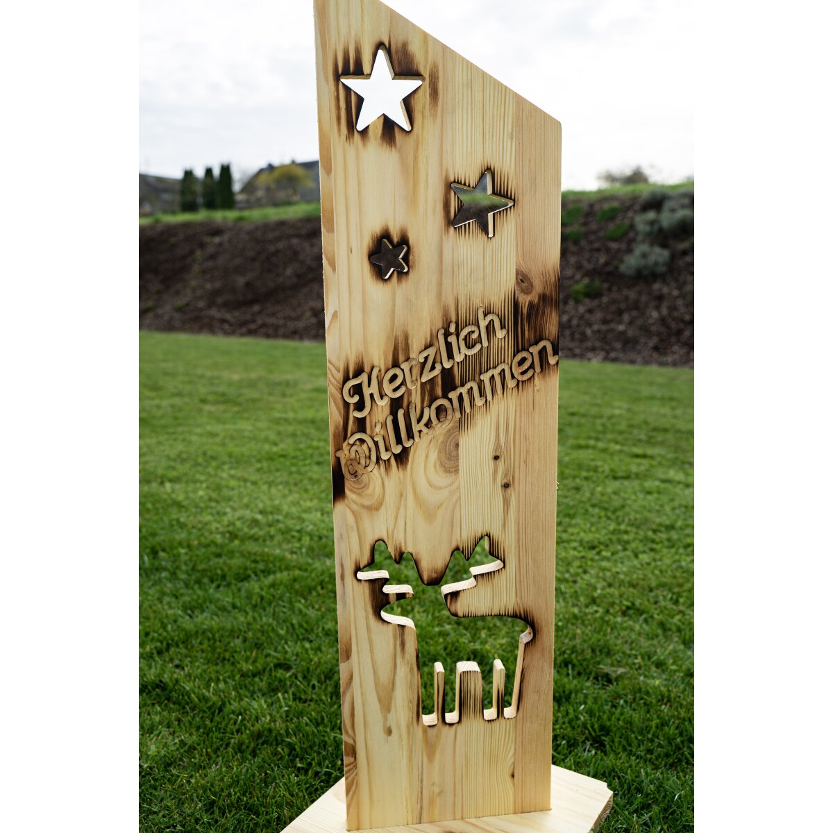 Holz Deko Schild geflammt Herzlich Willkommen NR22 Elch, 34,49